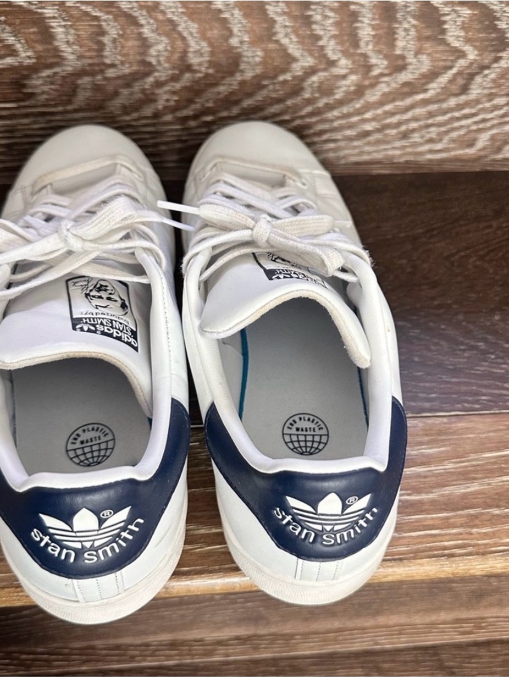 adidas men Stan Smith White with Navy Heel Accents